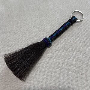 Hitched Horse Hair Key Chain 7” Length Black Blue Teal Purple Silver Ring